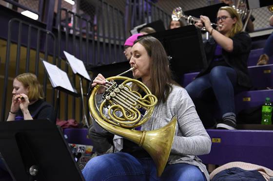 Photo of Chatham's pep band performing in the bleachers